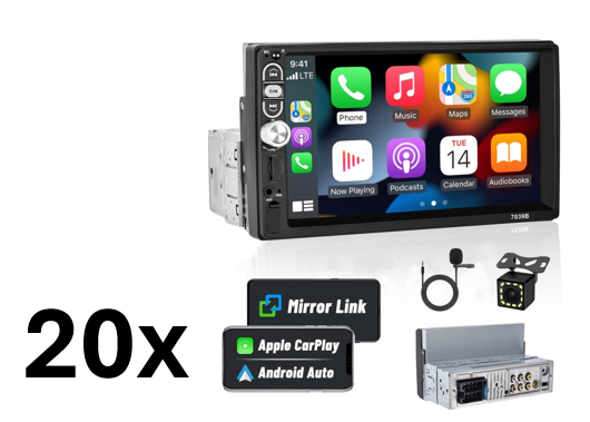 Partij 20x Hikity 1Din CarPlay Autoradio Android voor auto met 7 inch